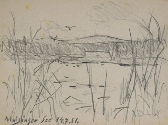 Konrad Sommer: Maisinger See, 14.07.1951, Bleistift auf Papier, 12,2 x 16,3 cm, bez. u.l.: Maisinger See 14.7.51., Sammlung Michael Gorkow