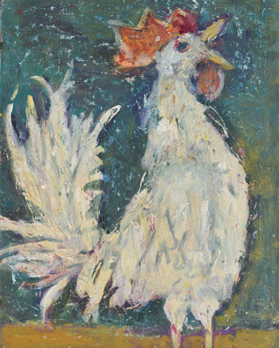 Konrad Sommer, Weißer Hansi, um 1985, Öl auf Hartfaser, 56,7 x 71,0 cm