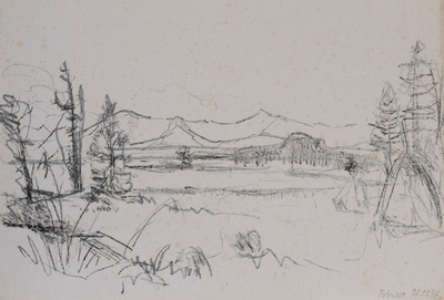 Konrad Sommer: Frohnsee, 29.11.1947, Bleistift  auf Papier, 22,2 x 32,7 cm 
