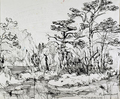 Konrad Sommer: Ostersee, 15.12.1947, Tusche auf Papier, 30,1 x 35,6 cm 