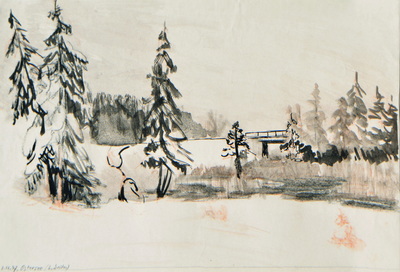 Konrad Sommer: Ostersee, 2.12.1947, Tusche auf Papier, 19,6 x 29,0 cm, Sammlung Michael Gorkow