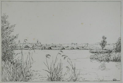 Konrad Sommer: Seeufer, 1947, Tusche, Feder auf Papier, 19,5 x 28,3 cm, bez. u.r.: K. S. 47., Sammlung Michael Gorkow 