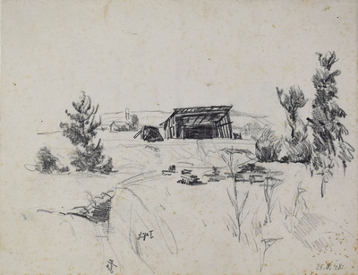 Konrad Sommer: Dachauer Moos, 25.8.1948,  Bleistift auf Papier, 17,5 x 22,4 cm