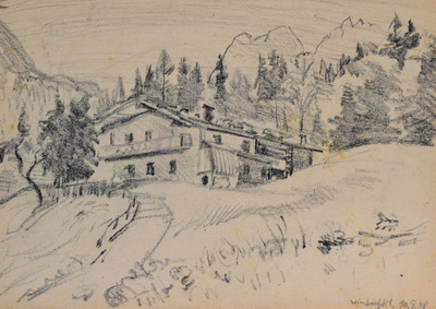 Konrad Sommer: Wimbachklamm, 10.9.1948,  Bleistift auf Papier, 19,8 x 27,9 cm