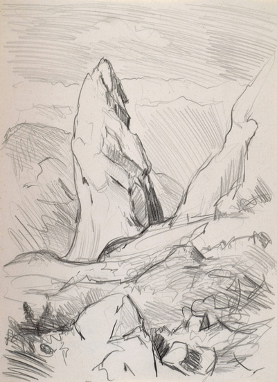 Konrad Sommer: Felsspitze, um 1948, Bleistift auf Papier, 28,6 x 21,0 cm