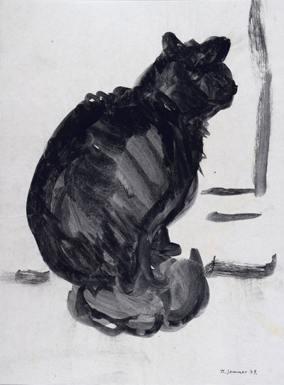 Konrad Sommer: Katze,  1949,  Tusche auf Papier, 27,4 x 20,2 cm, bze. u.r.: K. Sommer 49. 