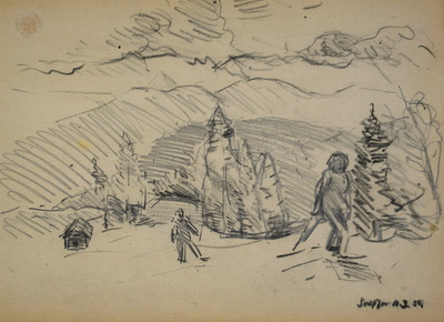 Konrad Sommer: Soufhar, 11.3.1950, Bleistift auf Papier, 20,0 x 27,5 cm, bez.u.r.: Soufhar 11.3.50., Sammlung Michael Gorkow Berlin