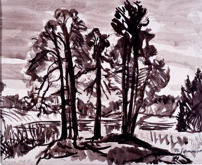 Konrad Sommer: Buchsee, 30.8.1950, Tusche auf Papier, 23,5 x 30,8 cm, bez.u.l.: Buchsee 30.8.50, u.r.: K. Sommer