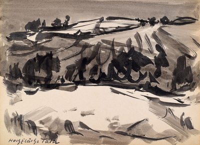 Konrad Sommer:  Hochfläche Tarn, um 1950, Tusche auf Papier, 23,0 x 32,0 cm, bez.u.l.: Hochfläche Tarn