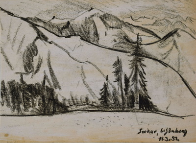 Konrad Sommer:  Konrad Sommer, Seekar, Schönberg, 11.3.1951, Kohle auf Papier; bez. u.r.: Seekar, Schönberg 11.3.51. 