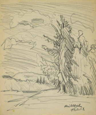 Konrad Sommer, Mühltal, 19.5.1951,  Bleistift auf Papier, 18,0 x 15,2 cm, bez.u.r.: Mühltal 19.5.51., Sammlung Michael Gorkow 