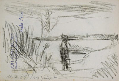 Konrad Sommer, Seeshaupt, 10.6.1951,  Bleistift auf Papier, 13,5 x 20,0 cm, bez.u.l.: 10.6.51. Seeshaupt, Sammlung Michael Gorkow  