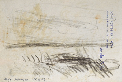 Konrad Sommer, Nacht Würmsee, 15.6.1951, Kohle, Bleistift auf Papier, 13,5 x 19,8 cm, bez.u.l.: Nacht Würmsee 15.6.51. 