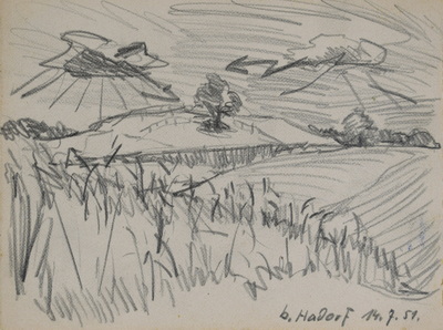 Konrad Sommer: Bei Hadorf, 14.07.1951, Bleistift auf Papier, 12,0 x 16,0 cm, bez. u.r.:b. Hadorf 14.7.51., Sammlung Michael Gorkow 