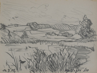 Konrad Sommer: Maisinger See, 14.07.1951, Bleistift auf Papier, 12,0 x 16,0 cm, bez. u.r.: 14.7.51., u.l.: Maisinger See, Sammlung Michael Gorkow 