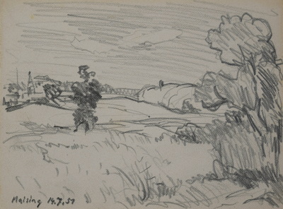 Konrad Sommer: Maising, 14.07.1951,  Bleistift auf Papier, 12,2 x 16,3 cm, bez. u.l.: Maising 14.7.51., Sammlung Michael Gorkow 