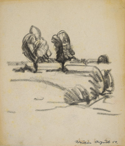 Konrad Sommer: Weiden, August 1951, Kohle, Bleistift auf Papier, 18,0 x 15,5 cm, bez. u.r.: Weiden August 51., Sammlung Michael Gorkow 