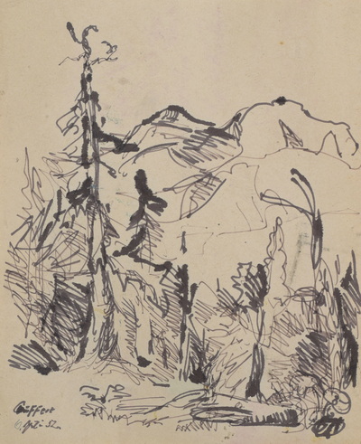 Konrad Sommer, Guffert, 2.7.1952, Tusche, Rohrfeder auf Papier, 24,1 x 19,8 cm, bez.u.l.: Guffert 6 Juli 52 