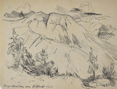 Konrad Sommer:  Orange Wolken am Guffert, 6.7.1952, Bleistift auf Papier, 19,3 x 25,4 cm, bez.u.l.: Orange Wolken am Guffert 6.7.52.