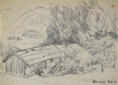 Konrad Sommer:  Mausbichl, 18.8.1952, Bleistift auf Papier; bez. u.r.:  Mausbichl, 18.8.52.  