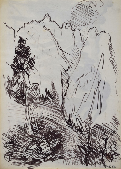 Konrad Sommer, Plankenstein, 20.8.1952, Tusche, Rohrfeder auf Papier, 29,1 x 21,1 cm, bez.u.r.:  20.7.52. 