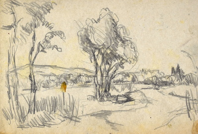 Konrad Sommer:  Mooslandschaft mit Hügeln, um 1952, Bleistift auf Papier   