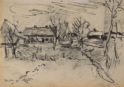 Konrad Sommer:  Winter im Moor, um 1952, Tusche, Rohrfeder auf Papier, 19,7 x 28,2 cm, bez.u.l.: Winter im Moor