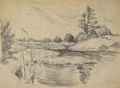 Konrad Sommer: Mooslandschaft, um 1953, Bleistift auf Papier, 20,2 x 26,1 cm
