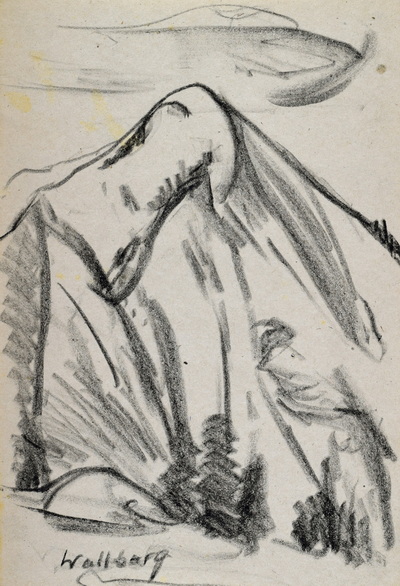 Konrad Sommer:  Wallberg, 1956, Kohle auf Papier, 24,8 x 17,2 cm, bez.u.l.: Wallberg