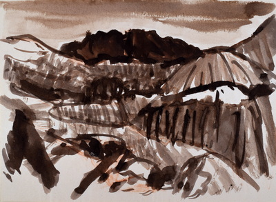 Konrad Sommer:  Benediktenwand, um 1956, Tusche, Sepia auf Papier, 21,0 x 28,5 cm