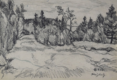 Konrad Sommer, Maisteig, 27.4.1957,  Kohle auf Papier, 20,2 x 29,8 cm, bez.u.r.: 27.4.57. Maisteig. 