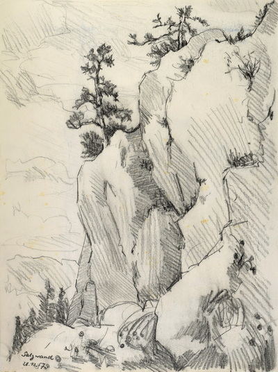 Konrad Sommer: Salzwand, 28.12.1957,  Bleistift auf Papier, 36,5 x 26,5 cm, bez.u.l.: Salzwand 28.12.57.
