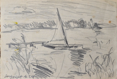 Konrad Sommer, Seehaupt, 6.5.1958, Bleistift auf Papier, 13,5 x 20,0 cm, bez.u.l.: Seehaupt 6.5.58.  