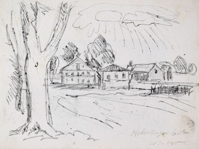 Konrad Sommer, Nederlinger Gut, um 1958, Bleistift  auf Papier, 18,0 x 23,7 cm, bez. u.r.: Nederlinger Gut    