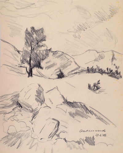 Konrad Sommer: Gartnerwand, 27.2.1959,  Bleistift auf Papier, 28,2 x 22,9 cm, bez. u.r.: Gartnerwand 27.2.59.