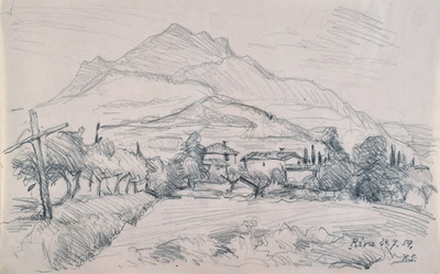 Konrad Sommer: Riva,  24.7.1959,  Bleistift auf Papier, 20,2 x 33,0 cm, bez.u.r. Riva 24.7.59.