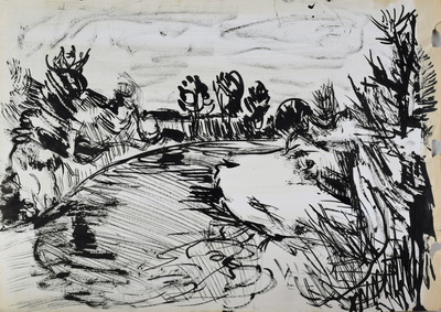  Konrad Sommer: An der Amper, 2.10.1959, Tusche, Rohrfeder, Pinsel auf Papier, bez. Rs.u.r.: Amper 2.10.59