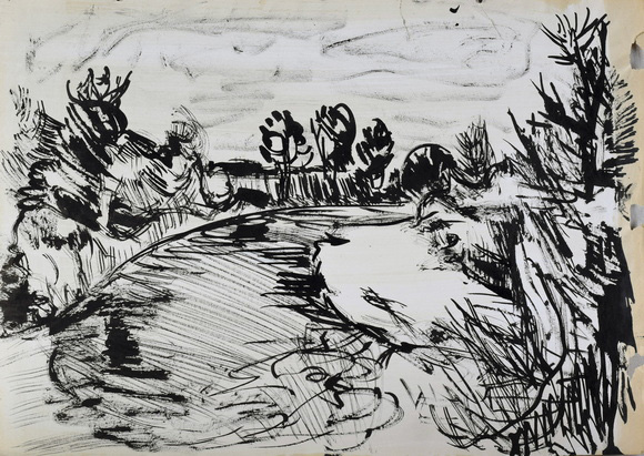 Konrad Sommer, Untersberg, 28.5.1948, Tusche, Feder auf Papier, 22,5 x 33,7 cm, bez. u.r.: Untersberg 28.5.48
