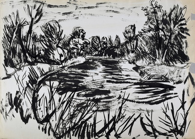  Konrad Sommer: An der Amper, 1959, Tusche, Rohrfeder, Pinsel auf Papier, bez. Rs.u.r.: Amper 