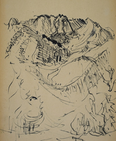 Konrad Sommer: Bergskizze, um  1959,  Tusche, Rohrfeder auf Papier, 24,2 x 20,2 cm, Sammlung Michael Gorkow