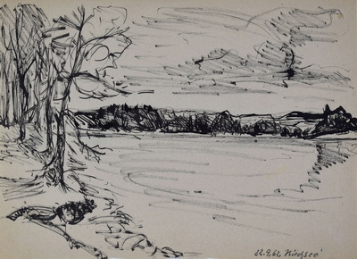 Konrad Sommer: Kirchsee, 22.9.1962, Tusche, Rohrfeder, Bleistift auf Papier, 20,3 x 28,0 cm, bez.u.r.: 22.9.62. Kirchsee
