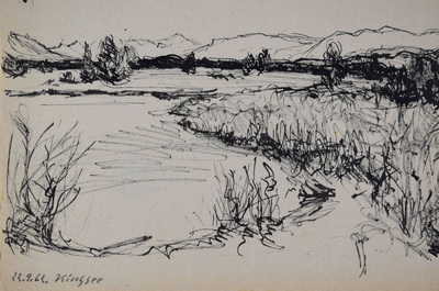 Konrad Sommer:  Kirchsee, 22.9.1962, Tusche, Rohrfeder, Bleistift auf Papier, 20,3 x 28,0 cm, bez.u.l.: 22.9.62. Kirchsee