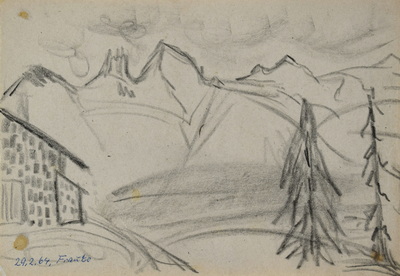 Konrad Sommer:  Frauto, 29.2.1964, Kohle, Kugelschreiber auf Papier, 17,2 24.8 cm, bez. u.r.: 29.2.64. Frauto 