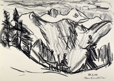 Konrad Sommer: Plankenstein, 29.2.1964, Kohle auf Papier, 21,4 x 30,3 cm, bez.u.l.: 29.2.64.  Plankenstein 