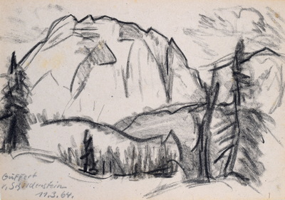 Konrad Sommer: Guffert, 11.3.1964, Kohle, Bleistift auf Papier, 17,0 x 25,0 cm, bez. u.r.: Guffert 11.3.64.