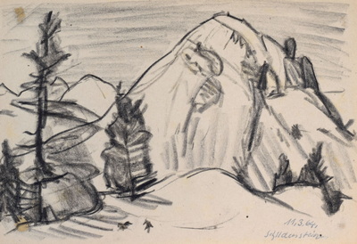 Konrad Sommer, Schildenstein, 11.3.1964, Kohle, Bleistift auf Papier, 17,1 x 25,5 cm, bez.u.r.: 11.3.64. Schildenstein 