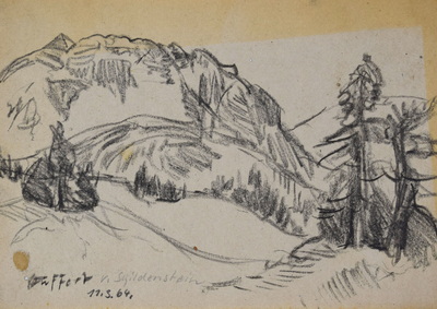 Konrad Sommer: Guffert vom Schildenstein, 11.3.1964, Kohle, Bleistift auf Papier, 17,3 x 24,5 cm, bez. u.l.: Guffert v. Schildenstein 11.3.64.