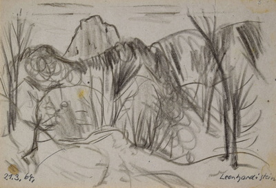 Konrad Sommer: Leonhardistein, 21.3.1964, Bleistift  auf Papier, 17,3 x 25,0 cm, bez.u.l.: 21.3.63, u.r.: Leonhardistein