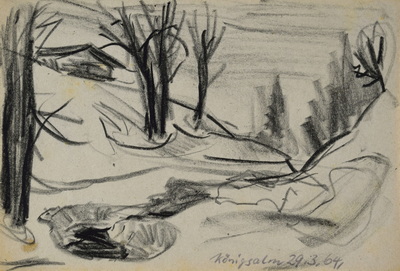 Konrad Sommer, Königsalm, 29.3.1964, Kohle, Bleistift auf Papier, 17,1 x 2,4 cm, bez.u.r.: Königsalm 29.3.64. 