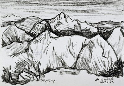 Konrad Sommer: Hirschberg, Benewand, 24.12.1964, Kohle, Bleistift auf Papier, 20,8 x 30,5 cm, bez.u.m.: Hirschberg u.l.: Benewand 24.12.64.